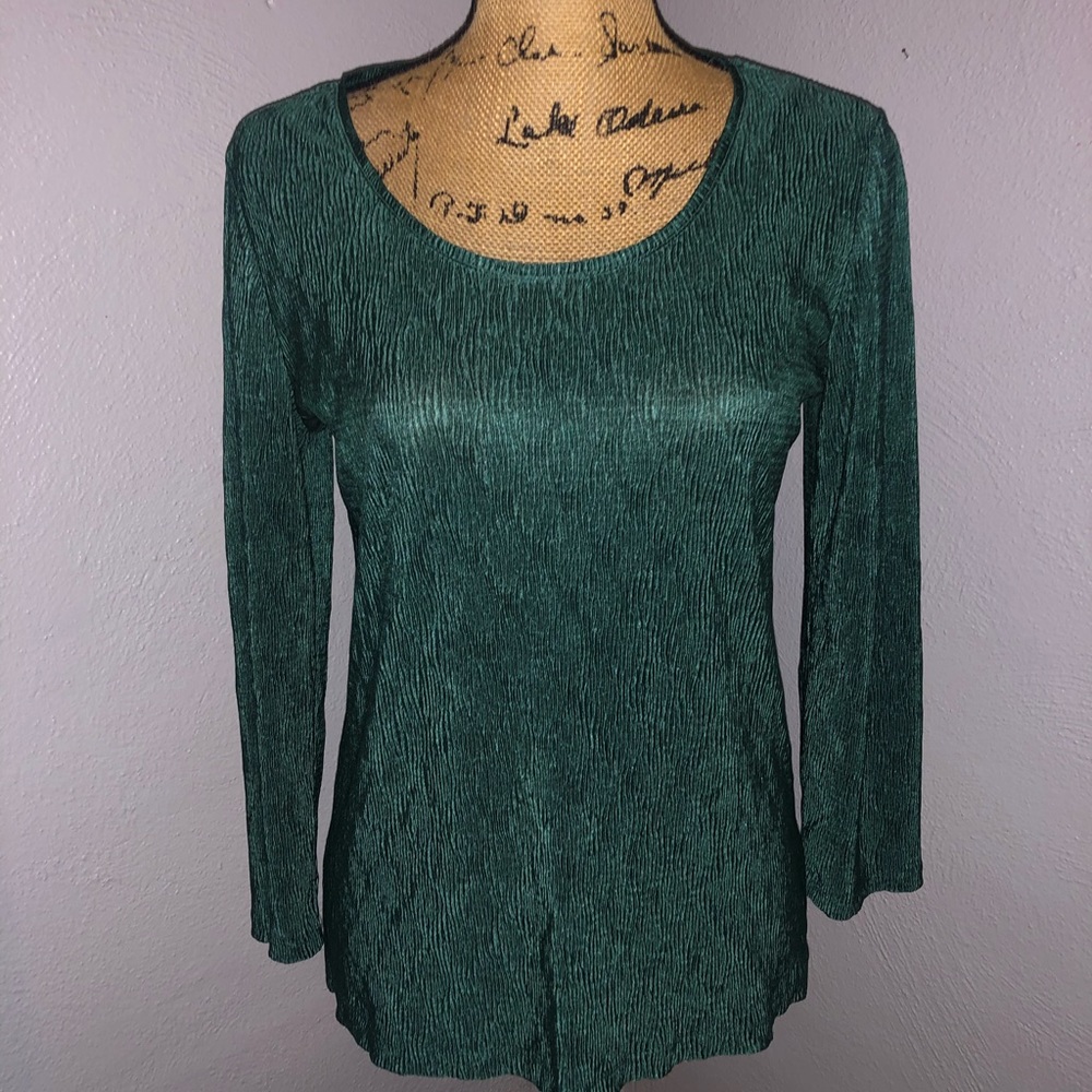 Covington teal shiny long sleeve top. Size small.